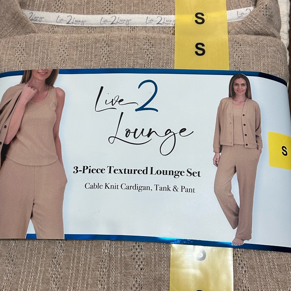 Live 2 Lounge Women's 3-Piece Textured Lounge Set - Tan, Small - Picture 2 of 3